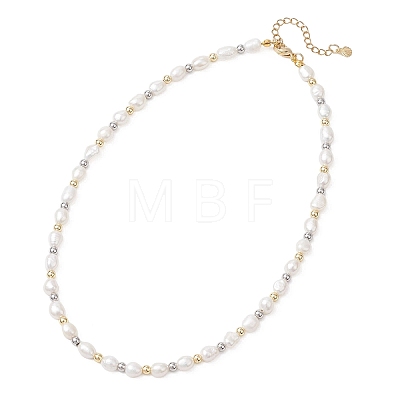 Natural Cultured Freshwater Pearl Rice Beaded Necklaces NJEW-JN05703-1