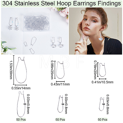 CREATCABIN 150Pcs 3 Size 304 Stainless Steel Hoop Earrings Findings STAS-CN0001-46-1