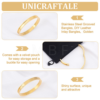 Unicraftale 1Pc Stainless Steel Grooved Bangles STAS-UN0042-50A-G-1