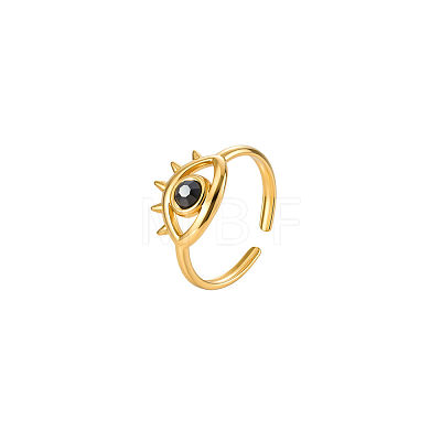 304 Stainless Steel Rhinestone Cuff Open Rings for Women JH7101-1-1