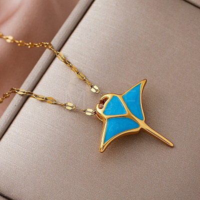 304 Stainless Steel Ocean Ray Fish Pendant Necklaces for Women RI8300-1