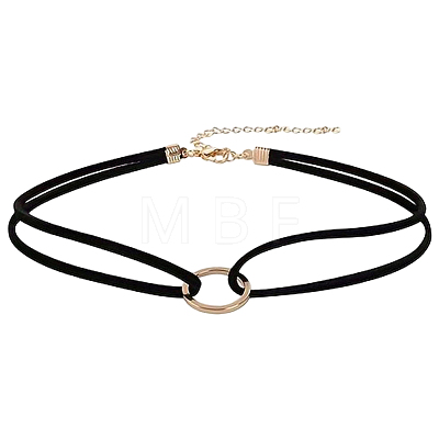 1Pc Alloy Ring Double Layer Faux Suede Cord Choker Necklaces for Women NJEW-CL0001-32-1