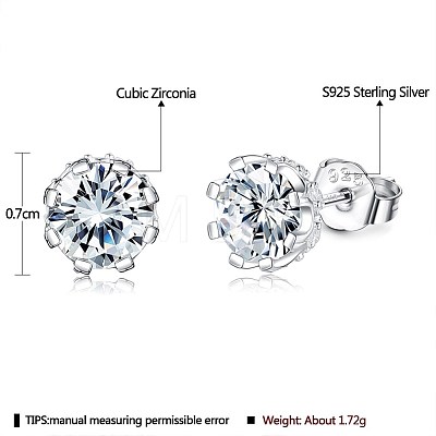 Rhodium Plated 925 Sterling Silver Cubic Zirconia Stud Earrings for Women EJEW-BB72113-1