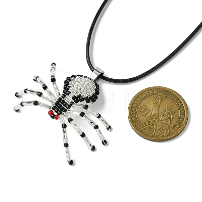 Braided Glass Seed Bead Spider Pendant Necklaces NJEW-MZ00036-01-1