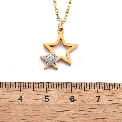 304 Stainless Steel Crystal Rhinestone Double Star Pendant Cable Chain Necklaces NJEW-Z056-02A-G-1