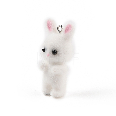 Flocking Resin Cute Bunny Pendants MACR-P043-J03-1