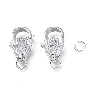 Brass Micro Pave Clear Cubic Zirconia Lobster Claw Clasps ZIRC-Q024-19P-1
