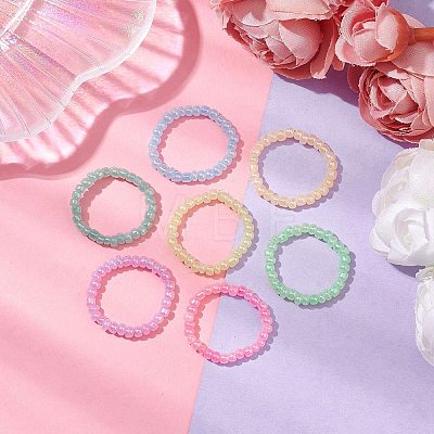Macaron Ceylon Round Glass Seed Beads Stretch Rings for Women RJEW-JR00701-1