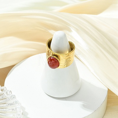 Natural Carnelian/Black Agate/Tiger Eye/Lapis Lazuli/Moss Agate Cuff Open Rings RJEW-JR01079-02-1