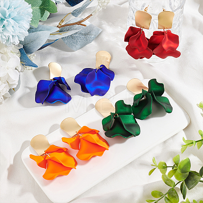 ANATTASOUL 4 Pairs 4 Colors Exquisite Acrylic Petaline Dangle Stud Earrings EJEW-AN0002-10-1