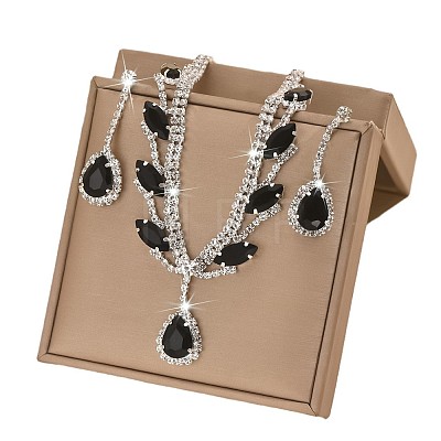 Teardrop Alloy Rhinestone Pendant Necklaces & Stud Dangle Earrings Sets FS-WG1DC8E-02-1