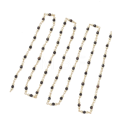 Natural Agate Beaded Round Link Chains AJEW-JB01533-02-1