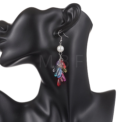 Glass & Plastic Pearl Teardrop Tassel Dangle Earrings EJEW-JE06818-1