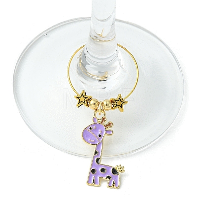 Giraffe Alloy Enamel Pendants Wine Glass Charms Sets AJEW-JO00186-1