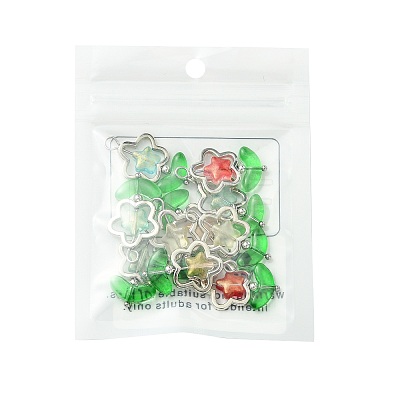 10Pcs 5 Colors Flower Glass Pendants PALLOY-FS00077-1