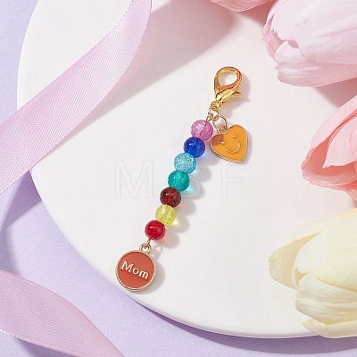 Mother's Day Flat Round with Word Mom & Heart Alloy Enamel Pendant Decorations HJEW-JM01510-03-1