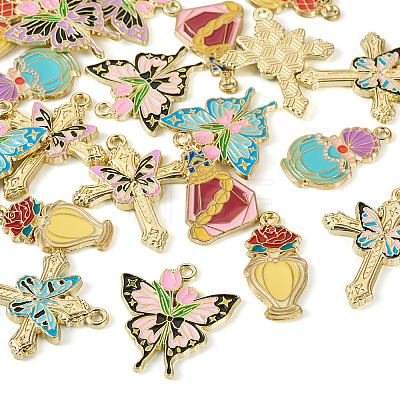  20Pcs 10 Styles Light Gold Plated Alloy Enamel Pendants ENAM-TA0001-75-1