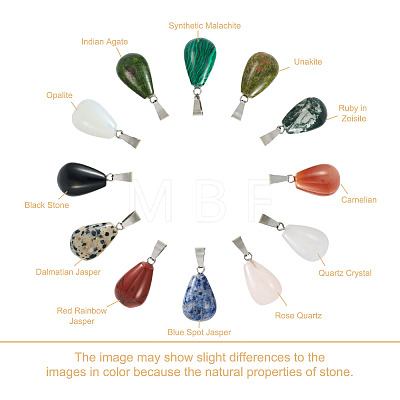 Fashewelry 24Pcs 12 Styles Teardrop Natural & Synthetic Gemstone Pendants G-FW0001-35-1