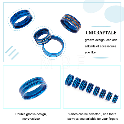 Unicraftale 16Pcs 8 Size Titanium Steel Grooved Finger Ring for Men Women RJEW-UN0002-63-1