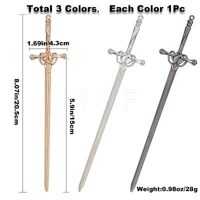Gorgecraft 3Pcs 3 Colors Chinese Style Alloy Sword Hair Sticks OHAR-GF0001-22-1