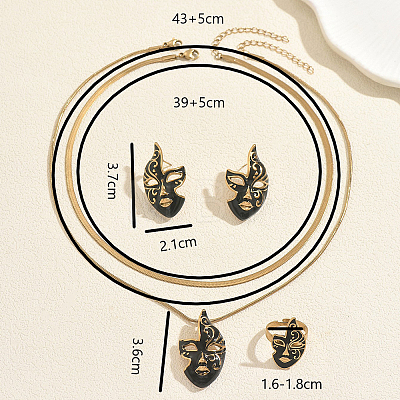 201 Stainless Steel Mask Stud Earrings & Pendant Necklaces & Rings Sets for Women AB3701-1