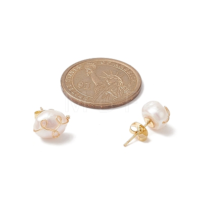 Natural Pearl Stud Earrings EJEW-JE05199-1