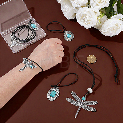 6Pcs Synthetic Turquoise & Alloy Necklaces & Hair Tie Kits SJEW-PH00014-1
