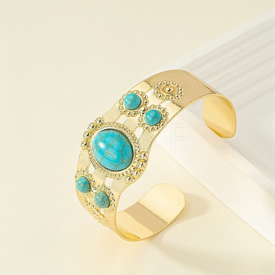 Resin Oval Beaded Open Cuff Bangle LS-BJEW-F452-01B-1