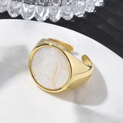 Brass & White Shell Cuff Open Rings KK-CBA56EF-42C-G-1