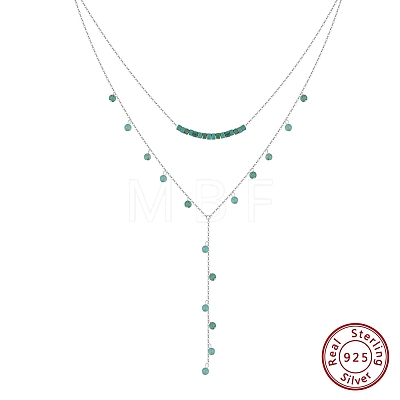 925 Sterling Silver & Synthetic Turquoise Round Ball Tassel Y Necklaces SE-CBA9BBC-17P-1
