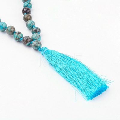 Natural Ocean Jasper and Wood Beaded Necklaces NJEW-JN02024-1