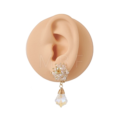 Glass Beaded Flower with Teardrop Dangle Clip-on Earrings EJEW-JE05206-1