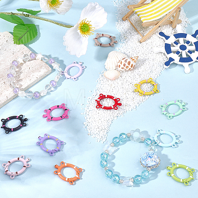 26Pcs 13 Colors Spray Printed Alloy Spring Gate Rings FIND-SC0022-40-1