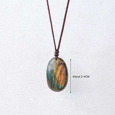 Nuggets Natural Labradorite Pendant Adjustable Cord Necklaces FS-WG568C8-01-1
