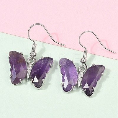 Natural Amethyst Brass Dangle Earrings EJEW-M081-01P-05-1