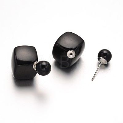 Double-side Acrylic Cube & Round Ear Studs EJEW-O033-01E-1