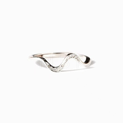 Wave Shaped 925 Sterling Silver Micro Pave Clear Cubic Zirconia Finger Rings FS-WG6021D-01-1