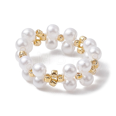 Round Acrylic Imitation Pearl & Seed Beads Stretch Rings for Women RJEW-JR00721-1