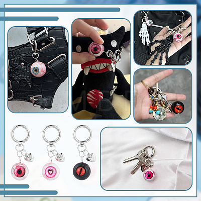 3Pcs 3 Colors Eye Alloy Resin Pendant Keychains KEYC-PH0002-38-1