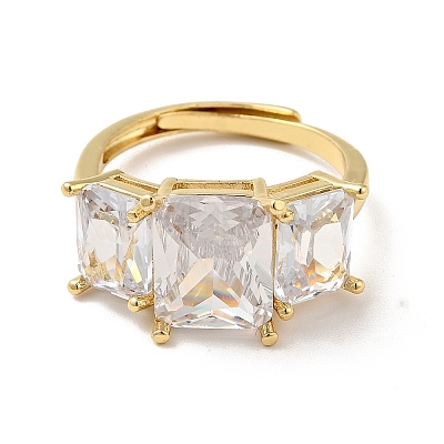 Clear Cubic Zirconia Rectangle Adjustable Ring RJEW-I087-11G-1