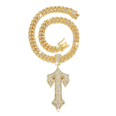 Alloy Full Crystal Rhinestone Letter Pendant Cuban Link Chain Necklaces for Men FS-WGEAD7F-02-1