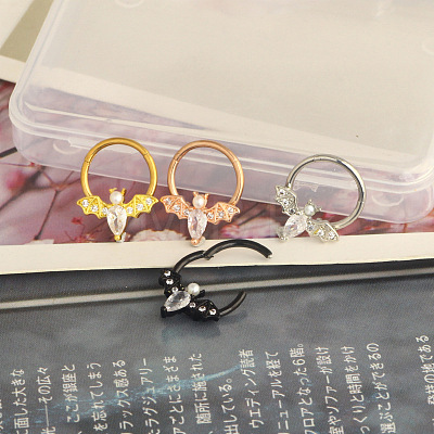 304 Stainless Steel Clear Cubic Zirconia Bat Hoop Cartilage Earrings WG1F324-03-1