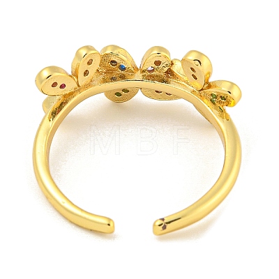 Flower Rack Plating Brass Micro Pave Cubic Zirconia Open Cuff Rings for Women RJEW-N047-01G-01-RS-1