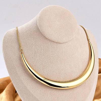 304 Stainless Steel Arc Shaped Pendant Snake Chain Necklaces for Women NJEW-B122-03G-1