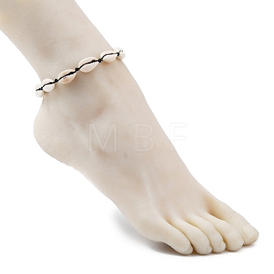 Natural Shell Braided Bead Anklet with Synthetic Turquoise Beads AJEW-AN00561-02-1