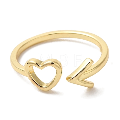 Heart & Arrow Rack Plating Brass Open Cuff Finger Rings for Women RJEW-L123-013G-1