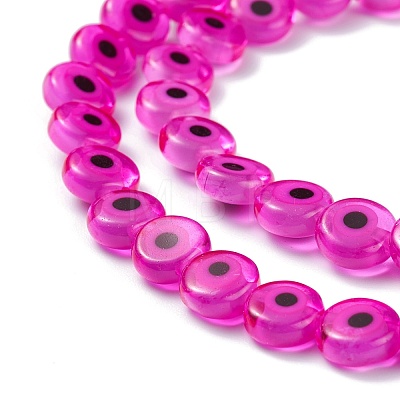 Handmade Evil Eye Lampwork Flat Round Bead Strands LAMP-L058-8mm-16-1