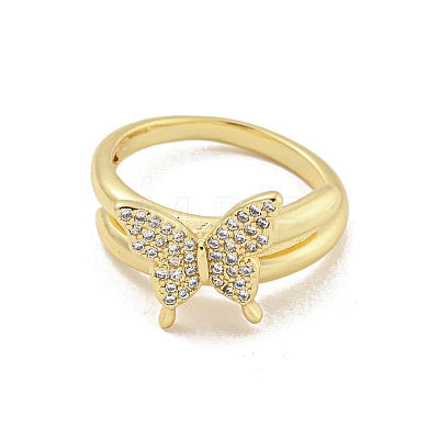 Rack Plated Brass Micro Pave Clear Cubic Zirconia Butterfly Finger Rings for Women RJEW-Z039-09G-1