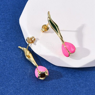 Brass Enamel Stud Earrings EJEW-F390-02G-02-1