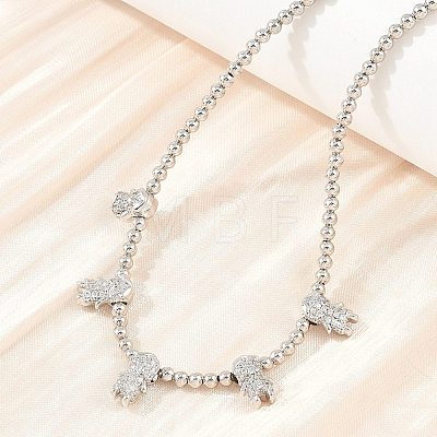 Brass Micro Pave Clear Cubic Zirconia Boy and Round Beaded Necklaces KK-CBA4547-14P-1